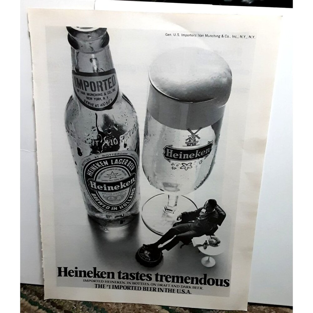 1972 Heineken Beer Tastes Tremendous Original Print ad 70s
